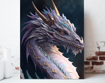 Dragon Canvas Wall Art, Wrapped Canvas, Whimsical Wall Art, Dragon Prints, Dragon Painting, Fantasy Artwork, Gamer Gifts, Ready to Hang