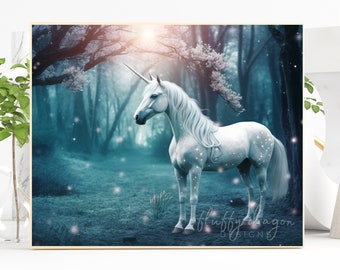 Digital Download Unicorn Wall Art, Colorful Printable Decor, Unique Art Print for Nature Lovers & Fantasy Painting Gift