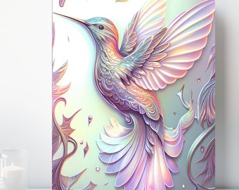 Holo Hummingbird Canvas Wall Art, Wrapped Canvas, Colorful Bird Art, Ready to Hang