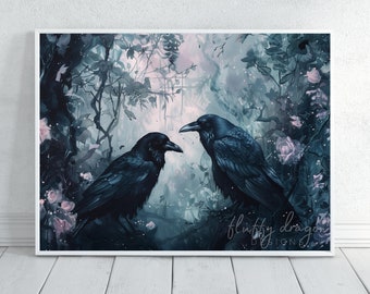 Gothic Wall Art | Ravens Poster Print | Dark Romantic Decor for Home | Unique Gothic Decor | Artistic Wall Hanging