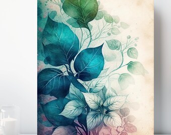 Botanical Watercolor Canvas Print, Wrapped Canvas, Abstract Nature Wall Art, Ready to Hang