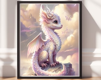 Baby Dragon, Digital Painting Art, Printable Wall Art, Instant Download, Fantasy Decor, Gamer Gifts, Game Room