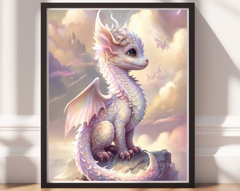 Baby Dragon Wall Art, Digital Download, Fantasy Dragon Print, Whimsical Artwork, Gamer Gift