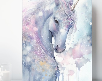 Watercolor Unicorn Canvas Wall Art, Wrapped Canvas, Fantasy Artwork, Ready to Hang