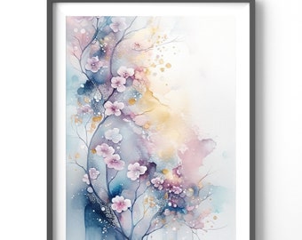 Watercolor Cherry Blossoms Poster, Matte Vertical Posters,  Floral Wall Art, Flower Print