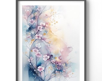 Cherry Blossom Watercolor Poster | Floral Wall Art | Matte Vertical Print | Beautiful Flower Decor for Home & Office