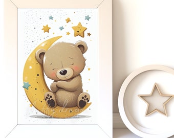 Bear Cub Print | Nursery Wall Art | Cute Animal Decor for Kids | Instant Download | Baby Room Decor | Forest Friends Art