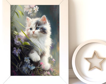 Cat Painting v5, Digital Download, Baby Animal Prints, Nursery Wall Art, Instant Print, Printable Nursery, Cute Animals