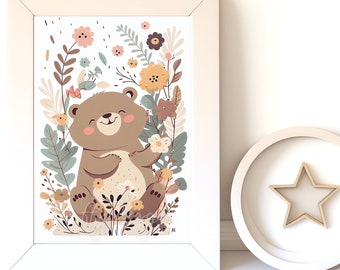 Digital Download |  Baby Bear v13 | Printable Art | Digital Print Wall Art | Art Print | Nursery Wall Art | AI Digital Print | Woodland Bear