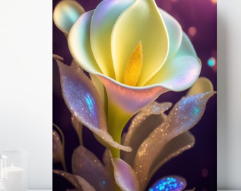 Bejeweled Flower Canvas Print, Wrapped Canvas, Floral Wall Art, Ready to Hang