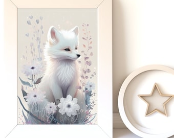 Digital Download |  Baby Fox v20 | Printable Art | Digital Prints Wall Art | Art Prints | Digital Painting | AI Art Print | Watercolor Art