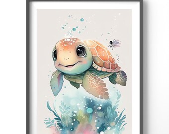 Watercolor Sea Turtle Poster, Matte Vertical Posters, Watercolor Wall Art, Animal Print