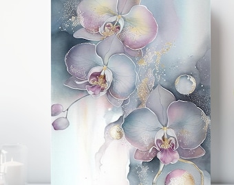 Orchid Flowers Canvas Wall Art, Wrapped Canvas, Flower Art, Ready to Hang