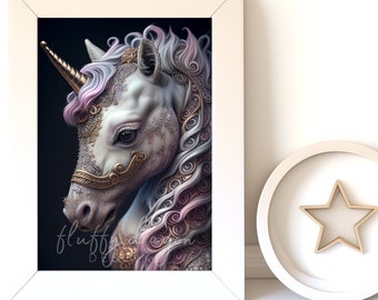 Whimsical Artwork - Cute Unicorn Art Print, Digital Download, Adorable Animal Decor, Perfect for Nursery & Kids' Room