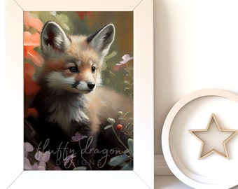 Digital Download |  Baby Fox v2 | Printable Art | Digital Prints Wall Art | Art Prints | Digital Painting | AI Art Print | Watercolor Art