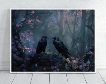 Gothic Wall Art | Ravens Poster Print | Romantic Decor | Dark Aesthetic Home Decor | Unique Gothic Artwork