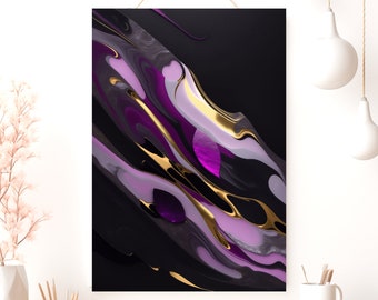 Purple and Pink Abstract Poster, Matte Vertical Posters, Black White Wall Art Print