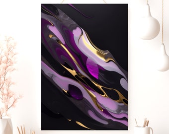 Abstract Poster | Purple & Pink Matte Vertical Wall Art Print | Black White Decor for Home, Office, or Gallery Display