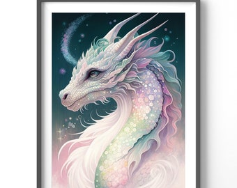 Dragon Poster, Matte Vertical Posters, Watercolor Wall Art, Fantasy Print