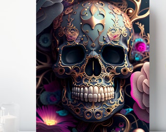 Sugar Skull Canvas Wall Art, Wrapped Canvas, Fantasy Artwork, Ready to Hang