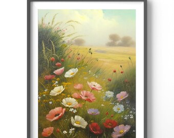 Floral Poster - Vintage Floral Wall Art, Matte Vertical Print, Flower Decor for Home, Retro Botanical Design, Art Print