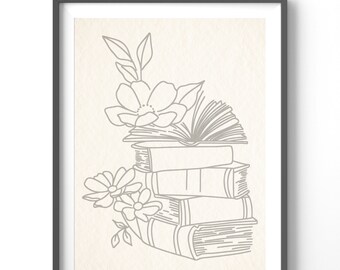 Bookish Line Art Poster, Matte Vertical Posters, Abstract Wall Art, Book Lover Print