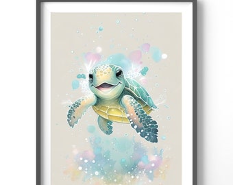 Sea Turtle Watercolor Poster | Matte Vertical Wall Art | Animal Print Decor | Ocean Photography for Beach Lovers