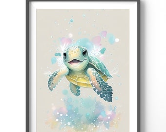 Watercolor Sea Turtle Poster, Matte Vertical Posters, Watercolor Wall Art, Animal Print