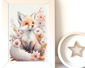 Baby Fox Art Print | Nursery Animal Decor | Digital Download for Kids Room | Cute Fox Wall Art, Instant Download