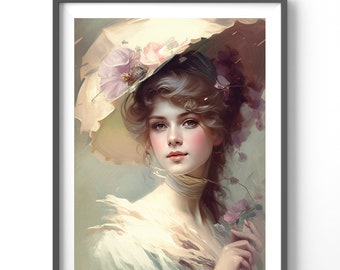 Floral Poster - Vintage Woman Flower Artwork, Matte Vertical Wall Art, Retro Print for Home Decor, Nature-Inspired Decor
