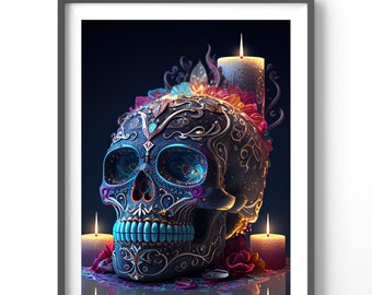 Skull Poster - Sugar Skull Wall Art, Matte Vertical Print, Fantasy Decor, Unique Artwork for Home, Modern Wall Aesthetic