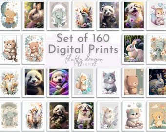 Nursery Wall Decor, Safari Nursery Wall Art, Jungle Animal, Cute Baby Animals, Zoo Animals Kittens Puppies Set of 160 Digital Art Prints