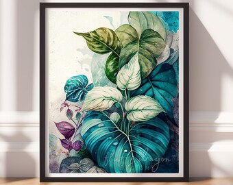 Botanical Art v8, Digital Download, Printable Art, Colorful Painting, Modern Prints, Leaves Decor, Abstract Painting
