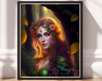 Forest Fairy v13, Digital Painting Art, Instant Download, Printable Decor, Fairy Art, Magical Decor, Instant Print