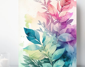 Botanical Watercolor Canvas Print, Wrapped Canvas, Abstract Nature Wall Art, Ready to Hang