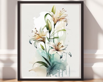 Watercolor Flowers v13, Digital Download, Floral Wall Art, Instant Print, Pastel Decor, Digital Prints