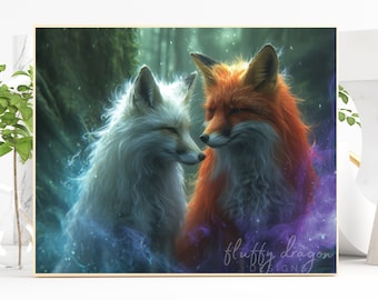 Foxes Digital Print, Red Fox, White Fox, Baby Fox, Digital Download, Instant Print