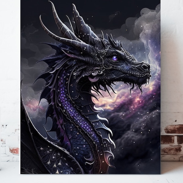 Dragon Canvas Wall Art, Wrapped Canvas, Whimsical Wall Art, Dragon Prints, Dragon Painting, Fantasy Artwork, Gamer Gifts, Ready to Hang