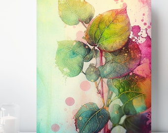 Botanical Watercolor Canvas Print, Wrapped Canvas, Abstract Nature Wall Art, Ready to Hang