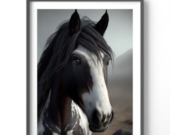 Spotted Horse Poster, Matte Vertical Posters, Equestrian Wall Art, Black and White Horse Print