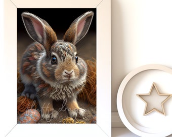 Bunny Wall Art - Cute Baby Animal Nursery Artwork, Digital Download & Printable for Kids Room Decor