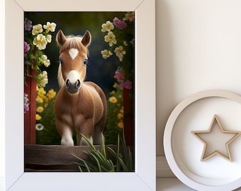 Digital Download |  Baby Horse in the Garden, Baby Animal Print, Girls Bedroom Art, Digital Art, Printable Wall Art, Printable Art Prints