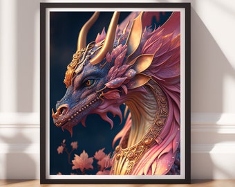 Dragon Print v7, Digital Painting Art, Printable Wall Art, Instant Download, Fantasy Decor, Gamer Gifts, Game Room, Digital Prints