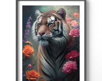 Tiger Dragon Poster, Matte Vertical Posters, Watercolor Wall Art, Animal Print