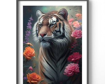 Tiger Poster, Watercolor Wall Art, Matte Vertical Animal Print, Nature Decor, Wildlife Art for Home, Modern Wall Decor