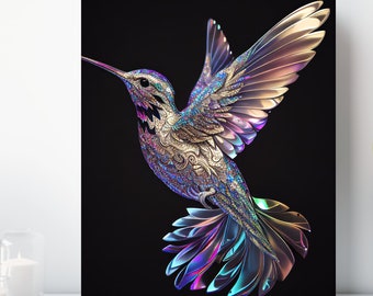 Holo Hummingbird Canvas Wall Art, Wrapped Canvas, Colorful Bird Art, Ready to Hang