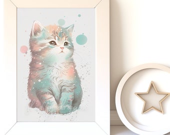 Watercolor Animals, Cat Painting v16, Digital Download, Baby Animal Prints, Nursery Wall Art, Printable Nursery