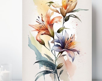 Watercolor Flower Canvas Print, Wrapped Canvas, Soft Floral Wall Art, Ready to Hang