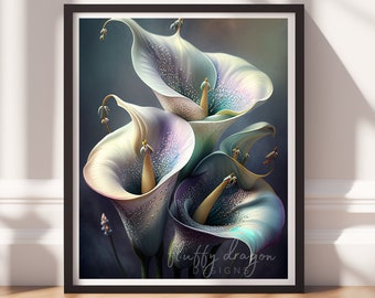 Dark Art, Flower Wall Print v15, Printable Art, Floral Prints, Digital Download, Dark Academia Decor, Black Painting