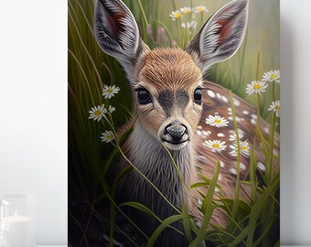 Baby Fawn Canvas Print, Wrapped Canvas, Cute Animal Nursery Wall Art, Ready to Hang